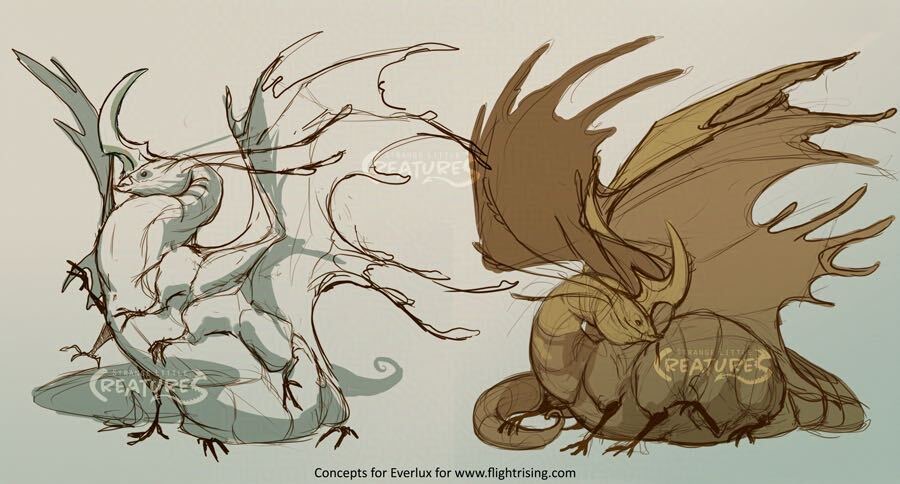 Concept art for the Everlux dragons.